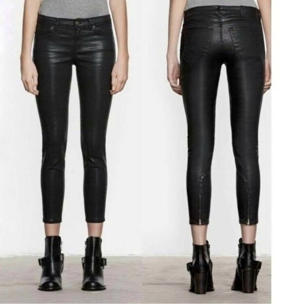 Allsaints Brodie Petrel coated black denim jeans skinny cropped 29